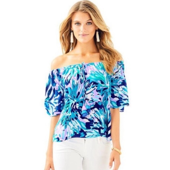 Lilly Pulitzer Tops - Lilly Pulitzer | Off the Shoulder Sain Top in Capri Teal Sz S